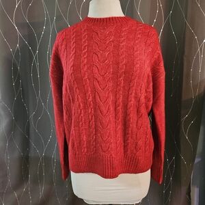 LOFT Red Cable Knit Sweater Women's Size‎ M Style #766595 NWT